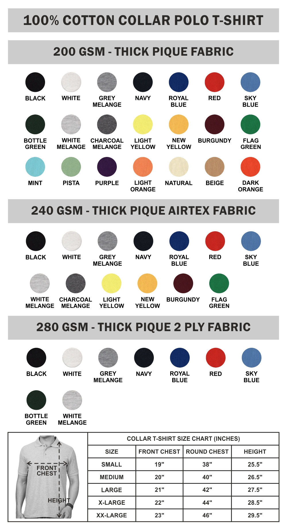 Xtees Style Color Size Chart