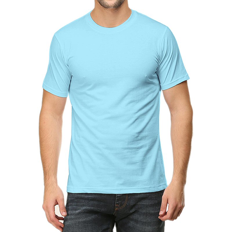 Baby Blue Unisex Plain Cotton Round Neck T-shirt image