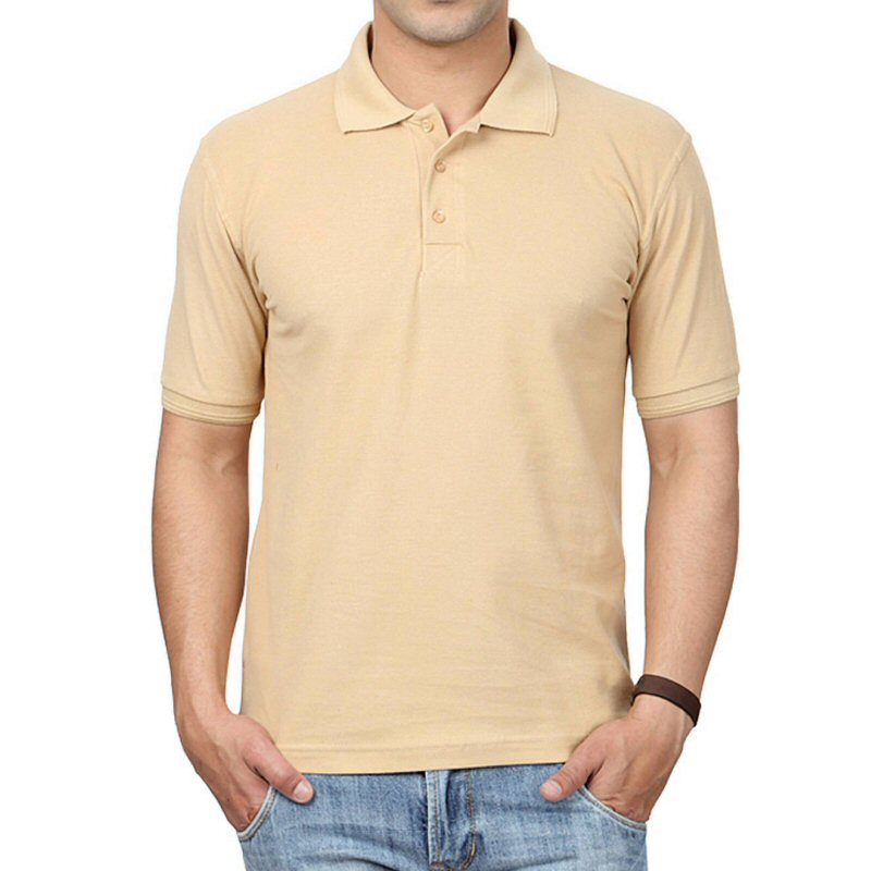 Beige Unisex Plain Cotton Collar Polo T-shirt image