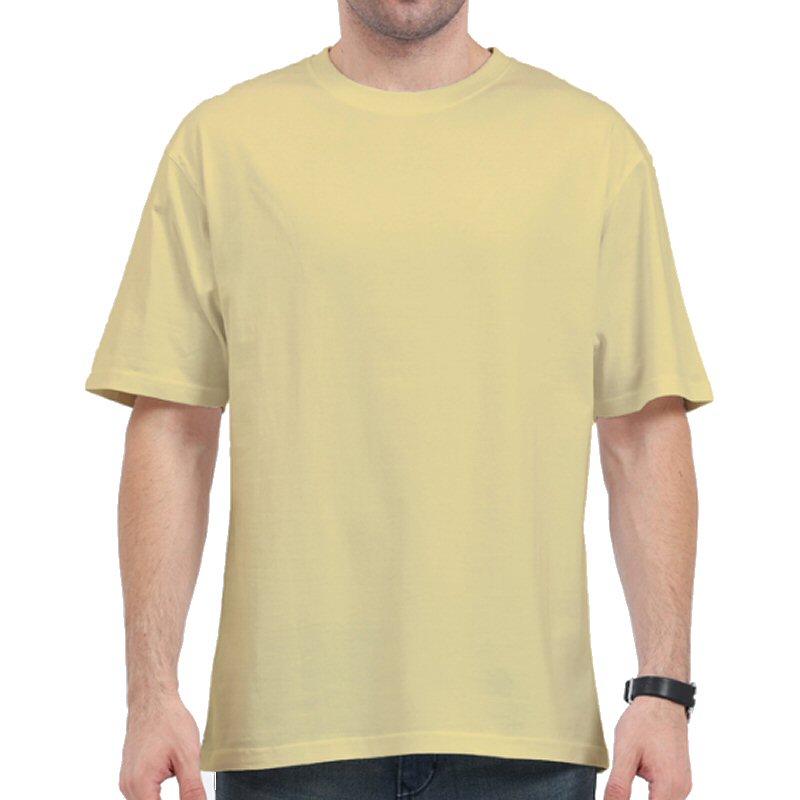 Beige Plain Cotton Oversized 180 Gsm Round Neck T-shirt image