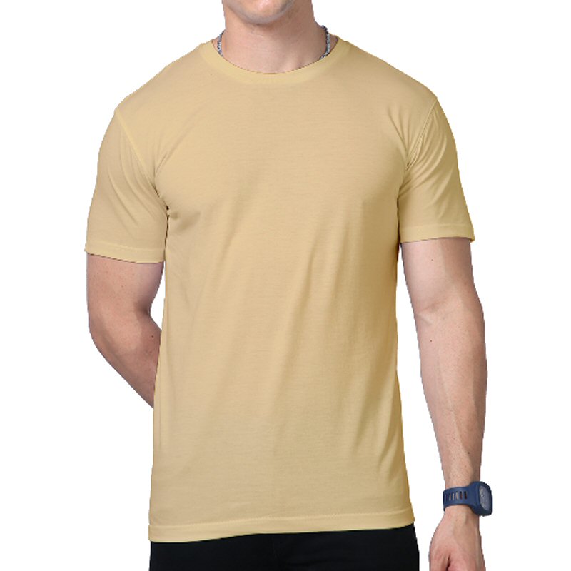 Beige Supima Cotton Plain Round Neck T-shirt image