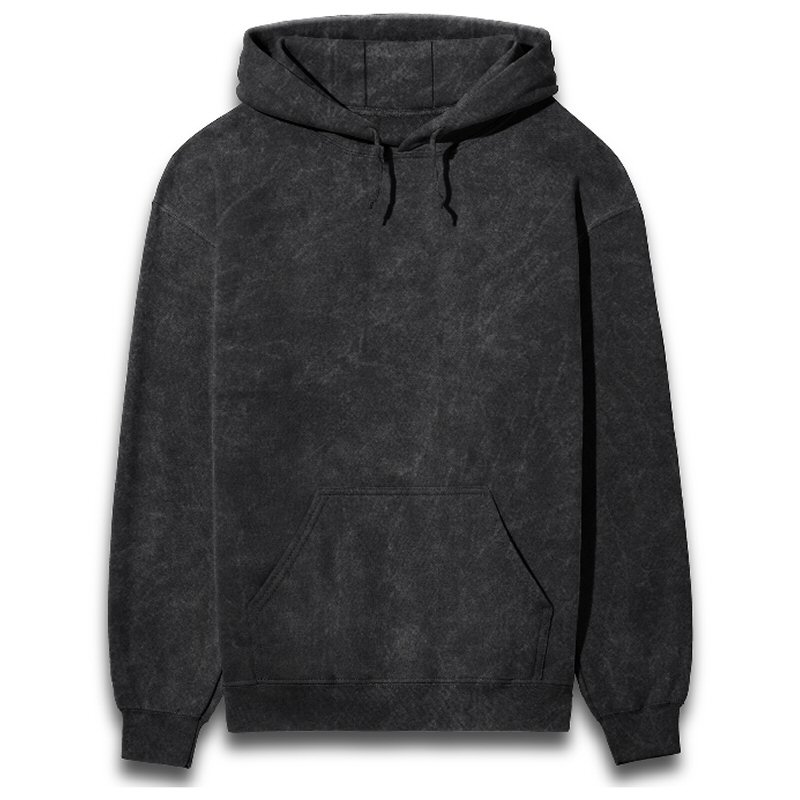 Black Unisex Plain Cotton Acid Washed Hoodie image