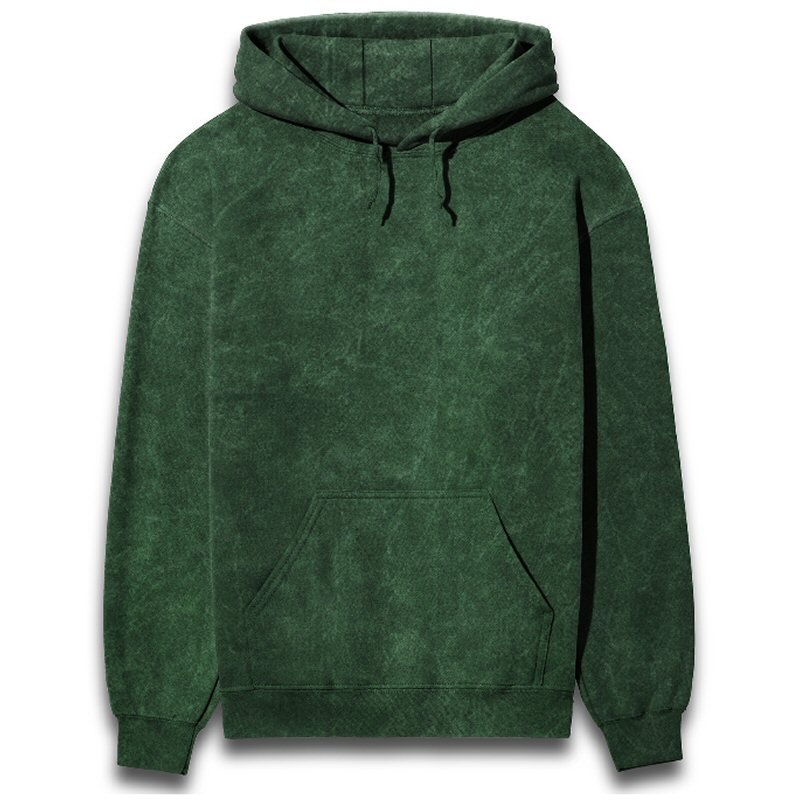 Bottle Green Unisex Plain Cotton Acid Washed Hoodie image