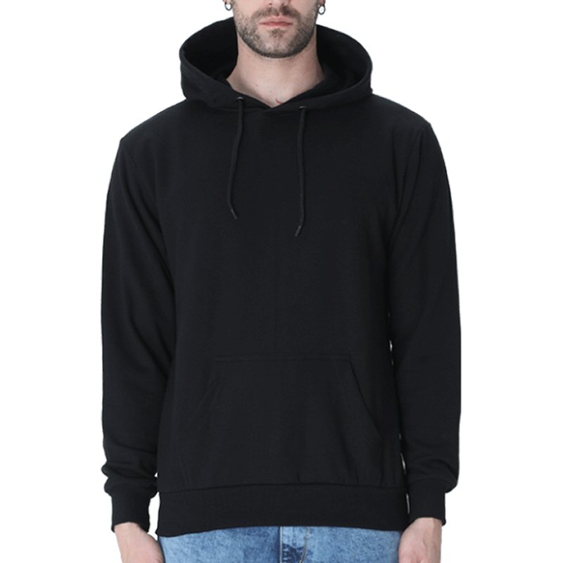 Black Unisex Plain Cotton Hoodie image