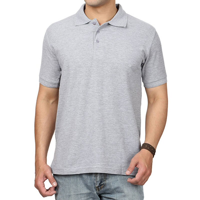 Grey Melange Unisex Plain Cotton Collar Polo T-shirt image