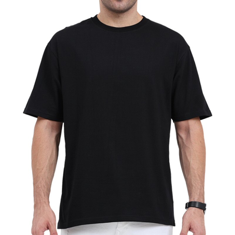 Black Plain Cotton Oversized 180 Gsm Round Neck T-shirt image