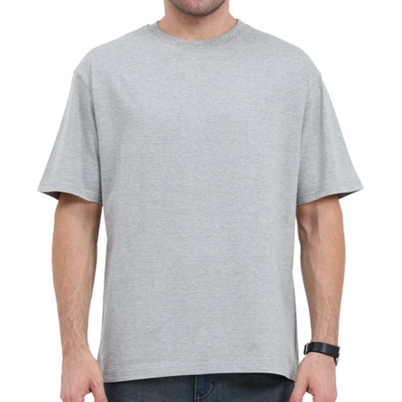 Grey Melange Plain Cotton Oversized 180 Gsm Round Neck T-shirt image