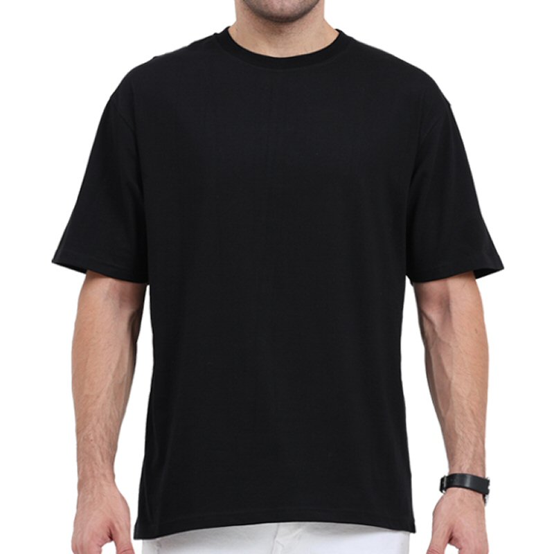 Black Unisex Plain Cotton Oversized 240 Gsm Round Neck T-shirt image