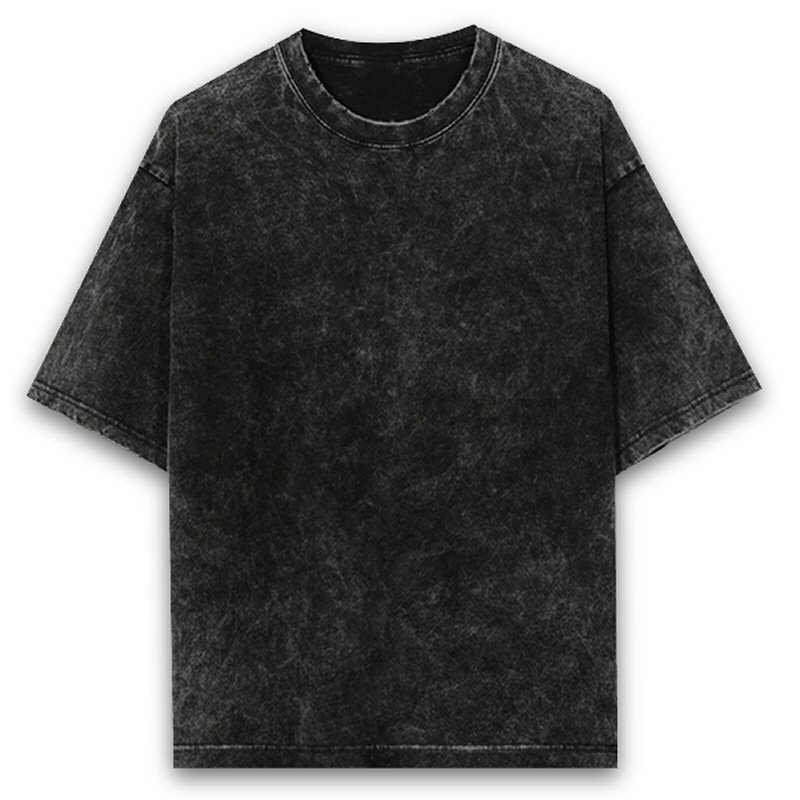 Black Plain Unisex Plain Cotton Acid Washed Oversized 240 Gsm Round Neck T-shirt image