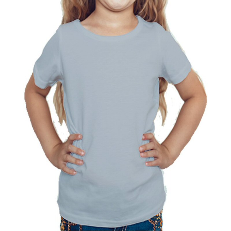 Grey Melange Plain Kids Girls Round Neck T-shirt image