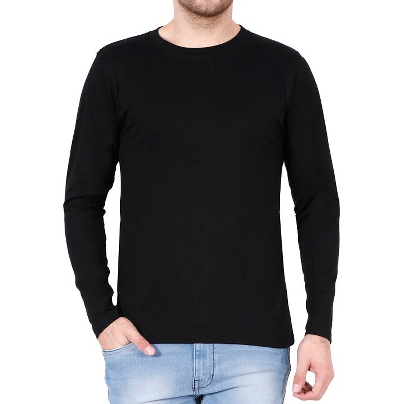Fashion Plain Round-Neck Black Shirt