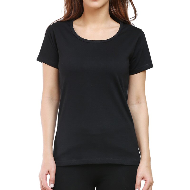 Black Plain Women Round Neck T-shirt image