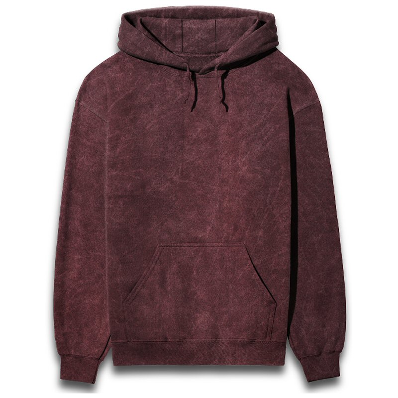 Maroon Unisex Plain Cotton Acid Washed Hoodie image