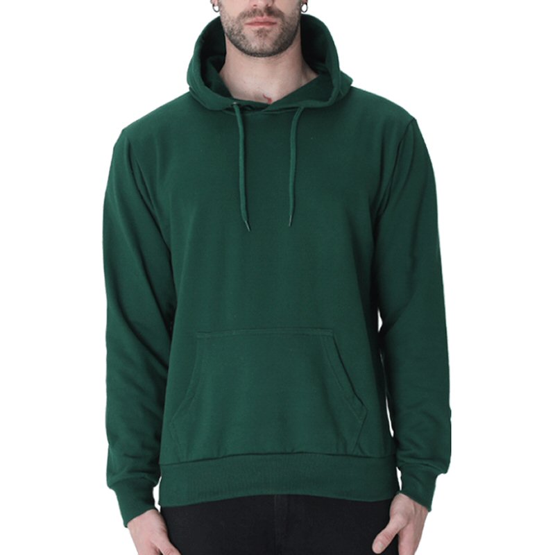 Bottle Green Unisex Plain Cotton Hoodie image