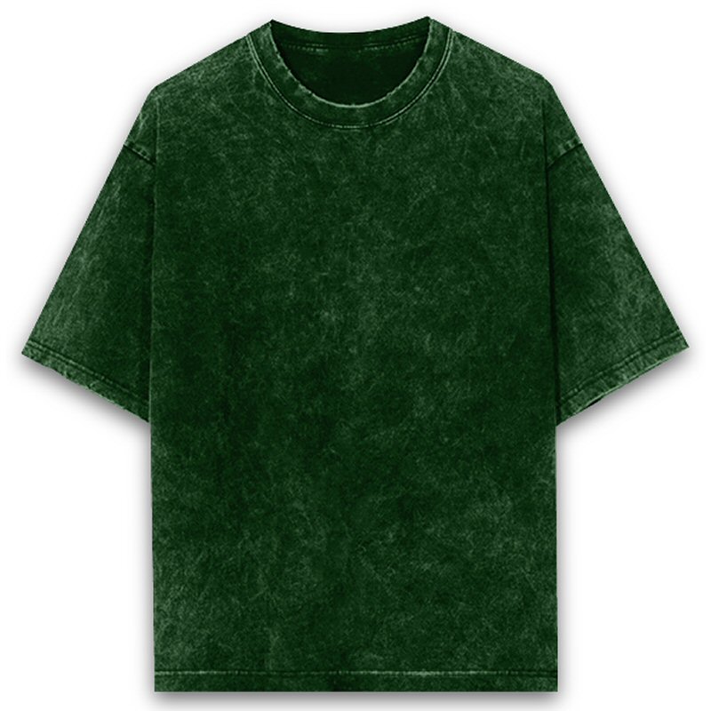 Bottle Green Unisex Plain Cotton Acid Washed Oversized 240 Gsm Round Neck T-shirt image