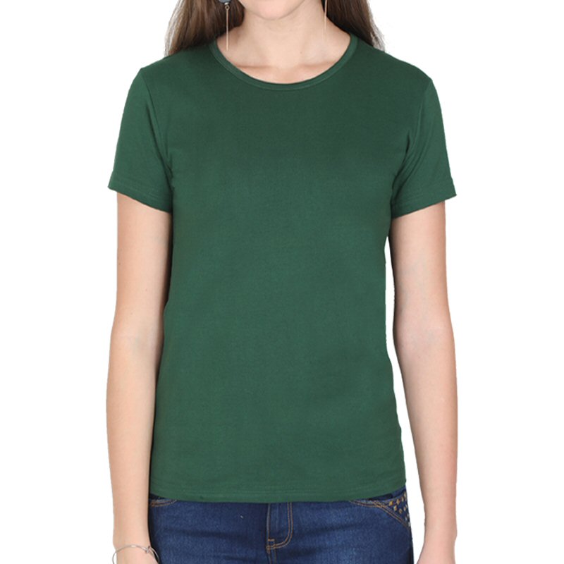 Bottle Green Plain Women Round Neck T-shirt image