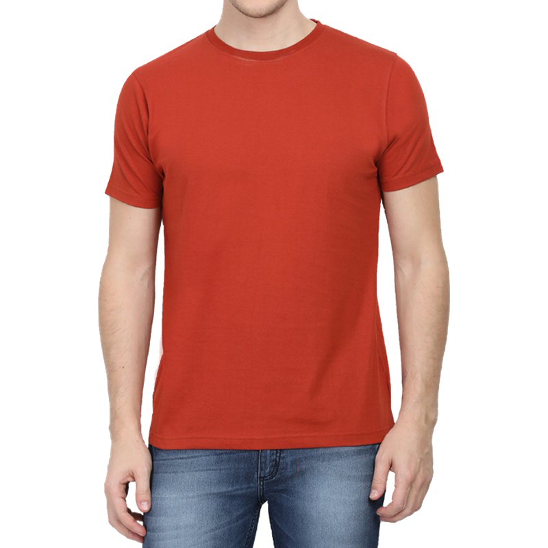 Brick Red Plain Round Neck T-shirt image