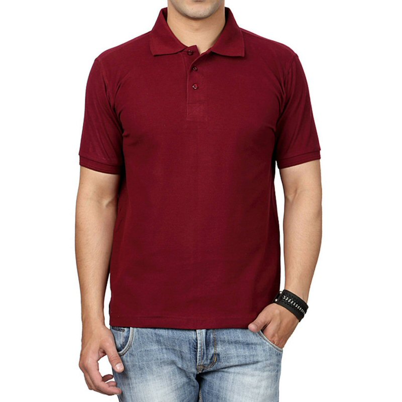 Burgundy Unisex Plain Cotton Collar Polo T-shirt image