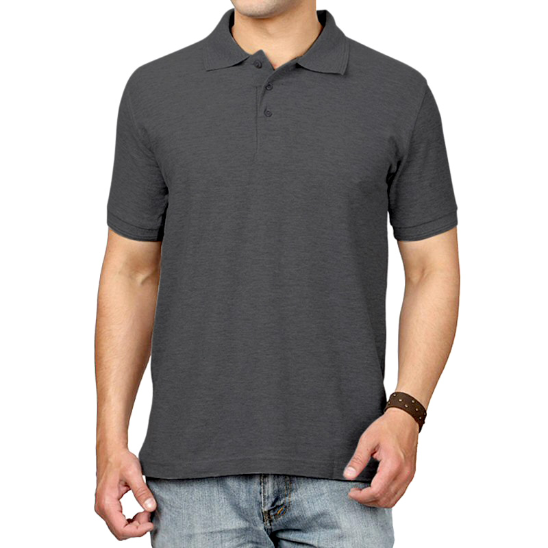 Charcoal Melange Plain Collar Polo T-shirt image