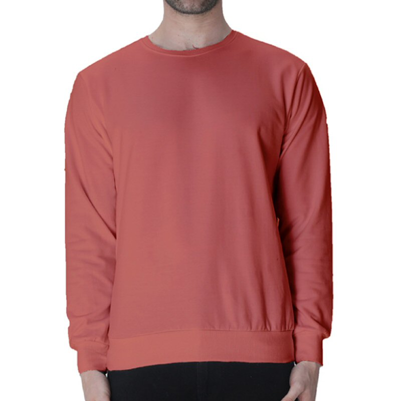 Coral Unisex Plain Cotton Round Neck Sweatshirt image