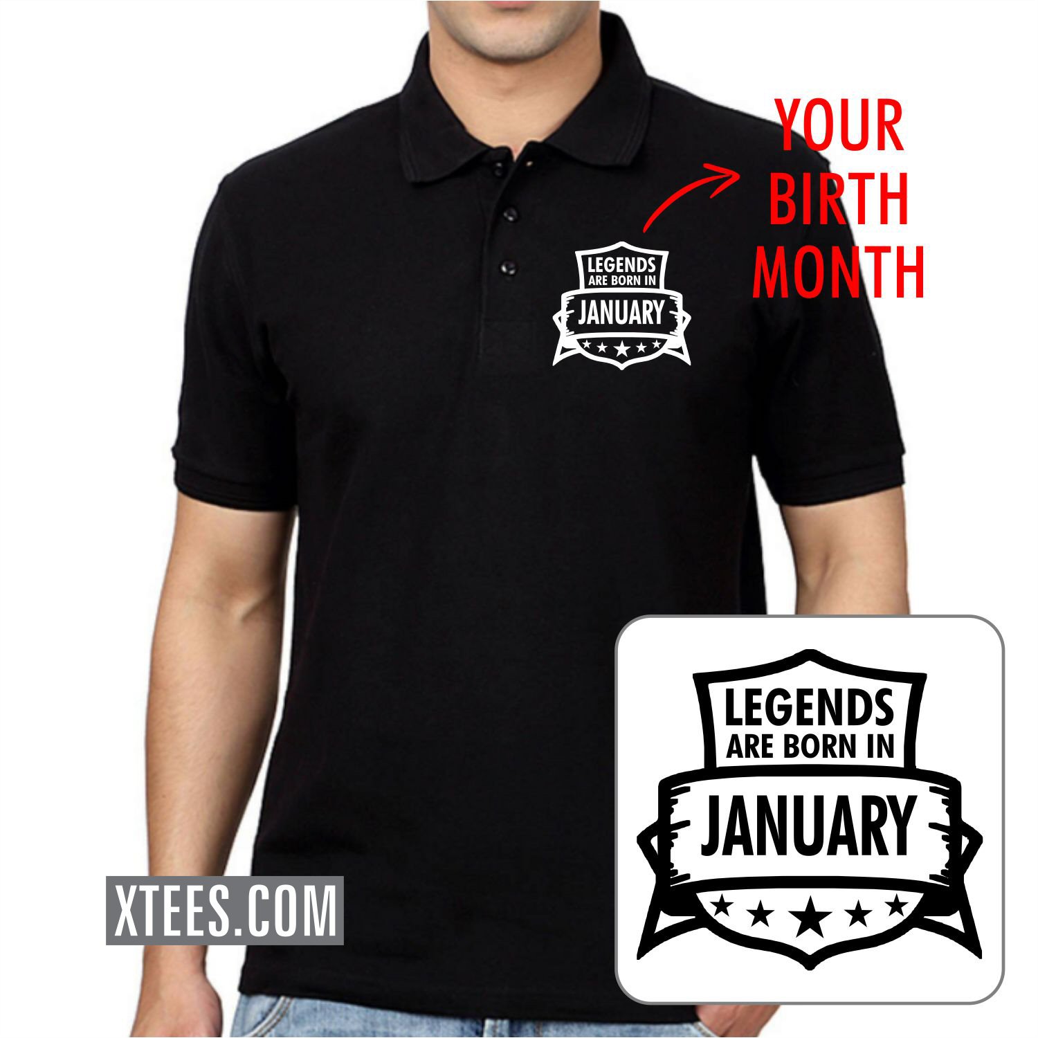 Legends Are Born In < Birth Month > Custom Birthday Collar Polo T-shirt image