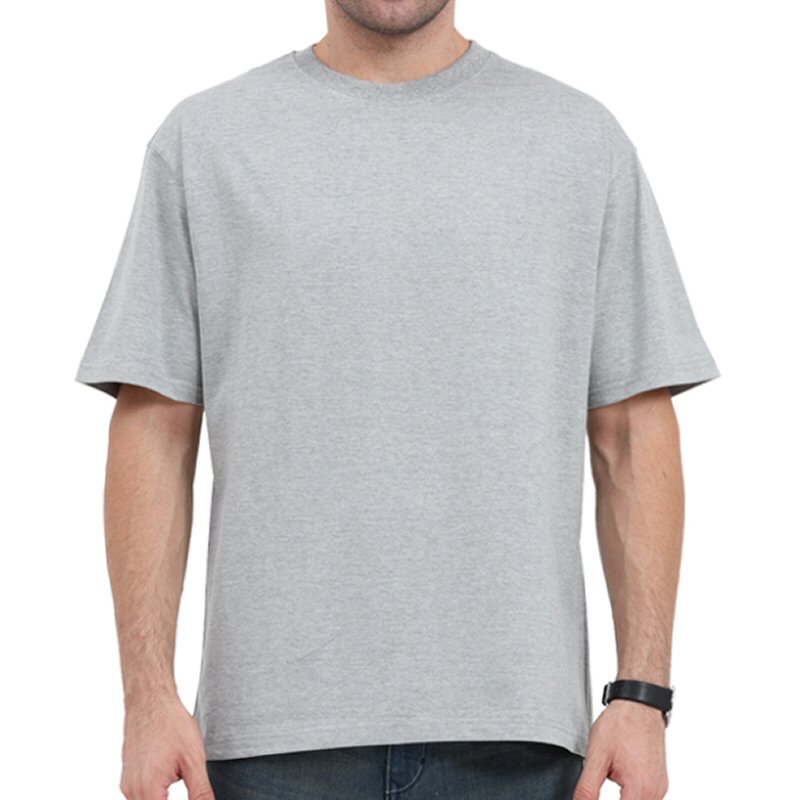 Grey Melange Unisex Plain Cotton Oversized 240 Gsm Round Neck T-shirt image