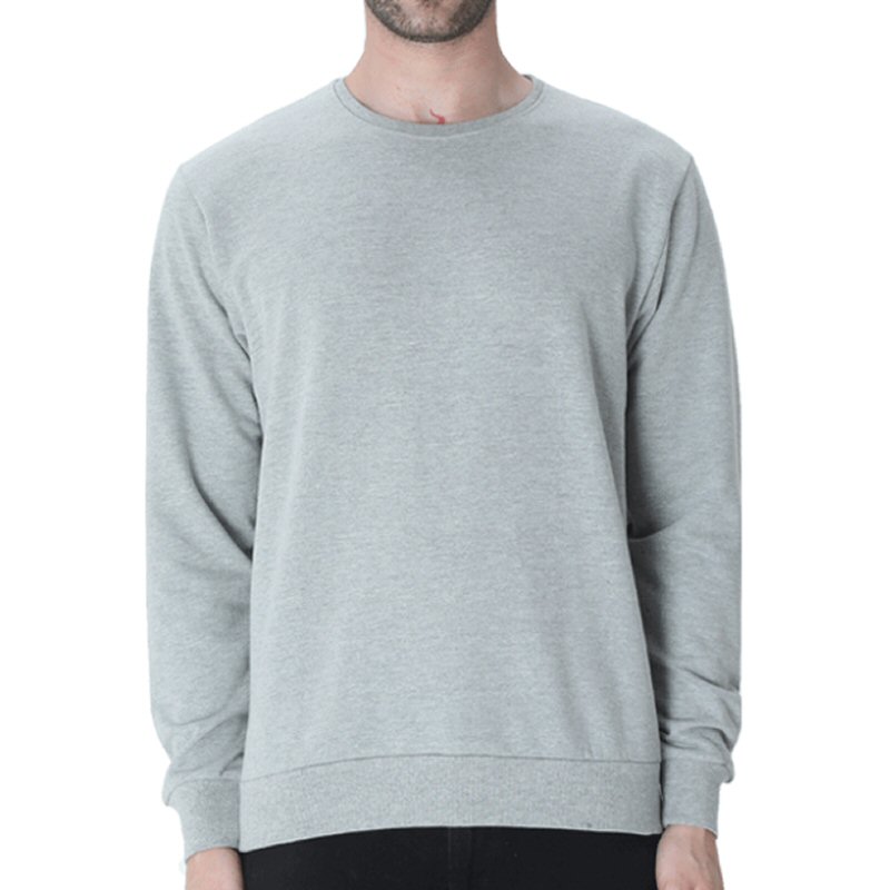 Grey Melange Unisex Plain Cotton Round Neck Sweatshirt image