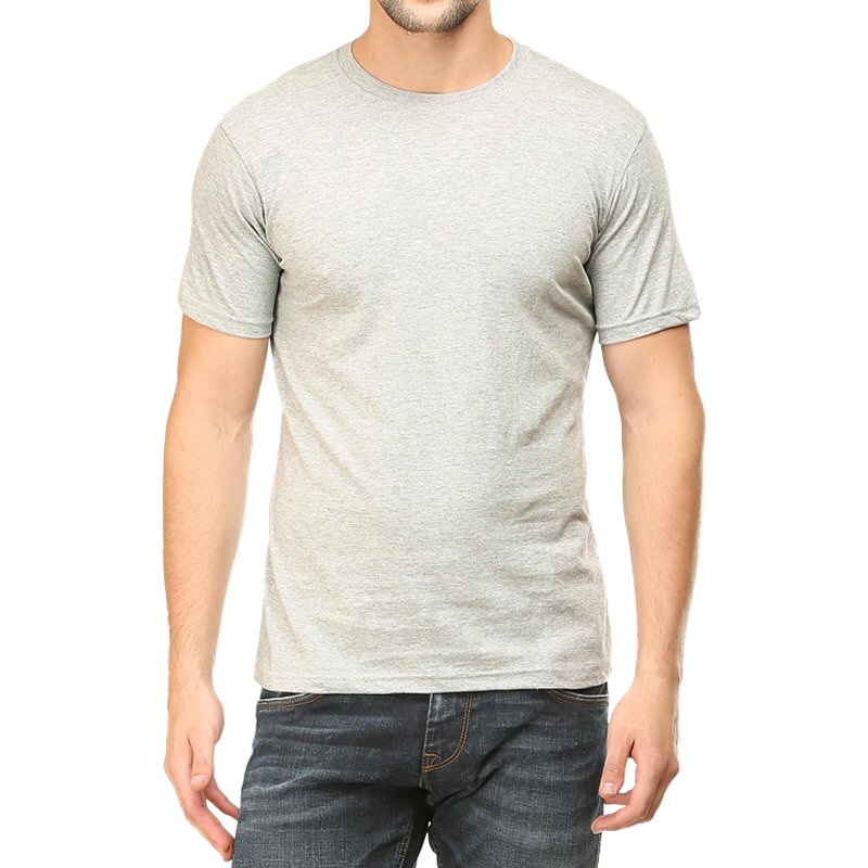 Grey Melange Plain Round Neck T-shirt image