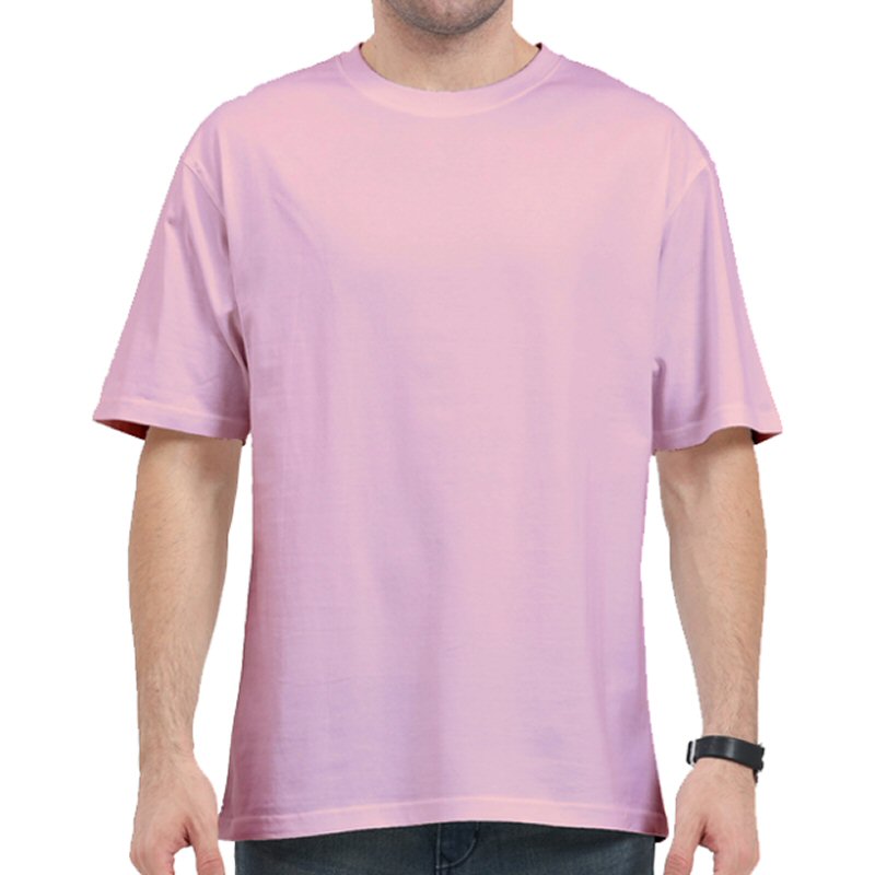 Light Pink Plain Cotton Oversized 180 Gsm Round Neck T-shirt image