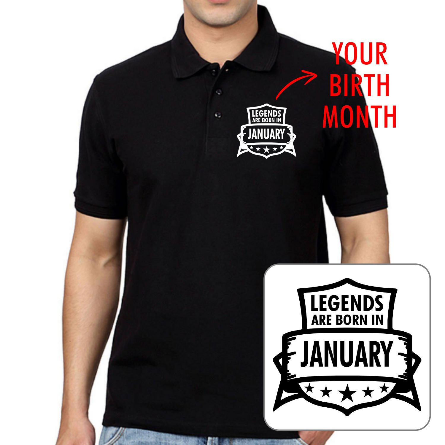 Legends Are Born In < Birth Month > Custom Birthday Collar Polo T-shirt image