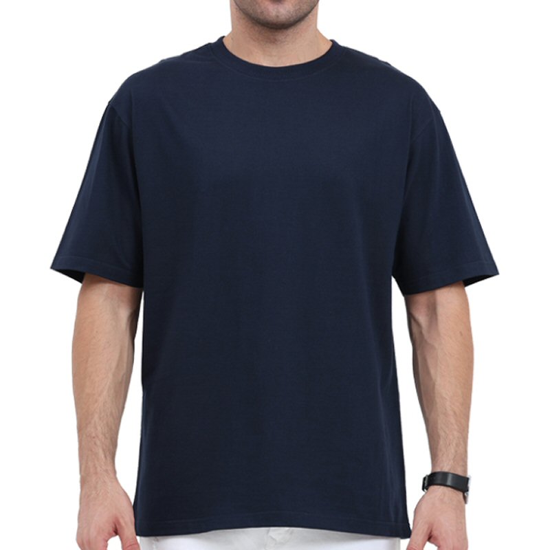 Navy Blue Plain Cotton Oversized 180 Gsm Round Neck T-shirt image