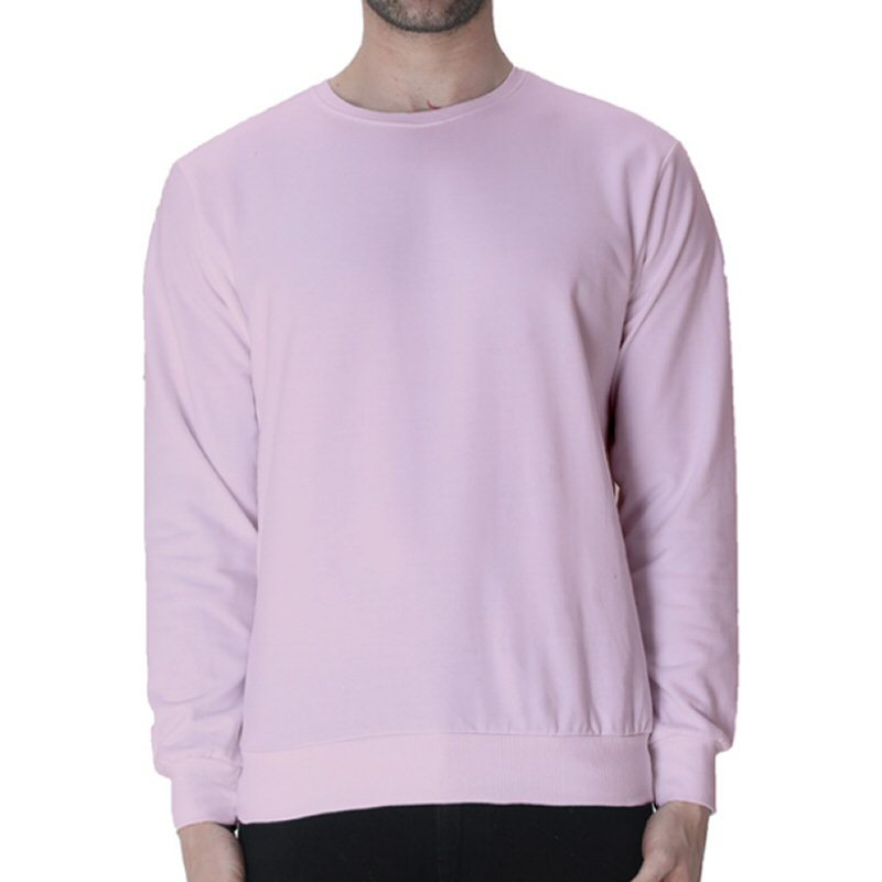 Light Pink Unisex Plain Cotton Round Neck Sweatshirt image