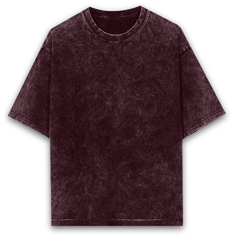 Maroon Unisex Plain Cotton Acid Washed Oversized 240 Gsm Round Neck T-shirt image