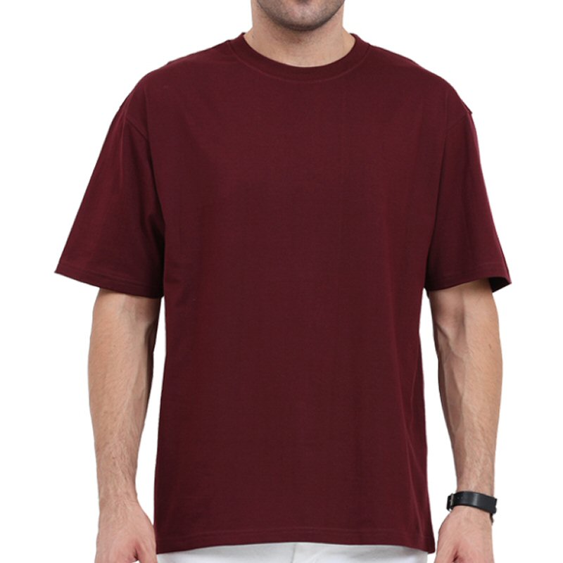 Maroon Unisex Plain Cotton Oversized 240 Gsm Round Neck T-shirt image