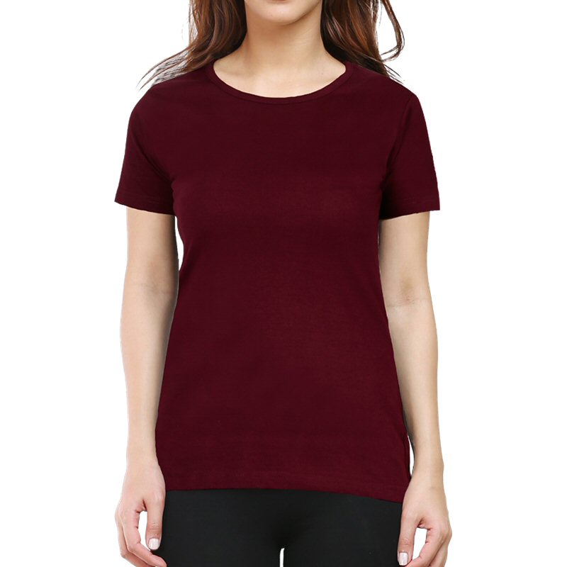 Maroon Plain Women Round Neck T-shirt image