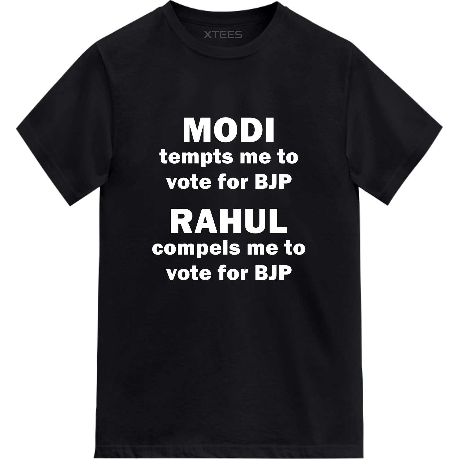 Modi Tempts Rahul Compels Me To Vote For Bjp T-shirt image