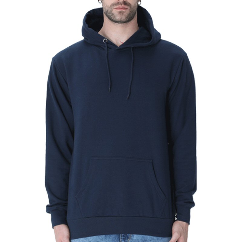 Navy Blue Men Plain Cotton Hoodie Sizes S to 3XL