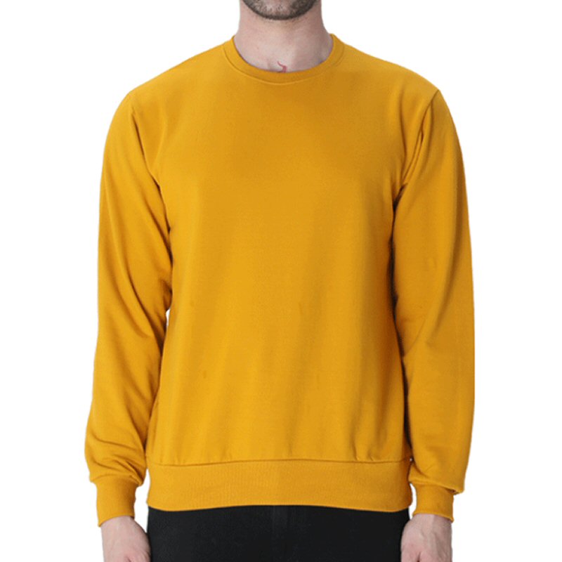 Mustard Yellow Unisex Plain Cotton Round Neck Sweatshirt image