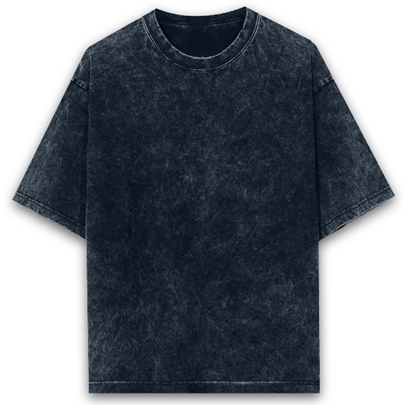 Navy Blue Unisex Plain Cotton Acid Washed Oversized 240 Gsm Round Neck T-shirt image