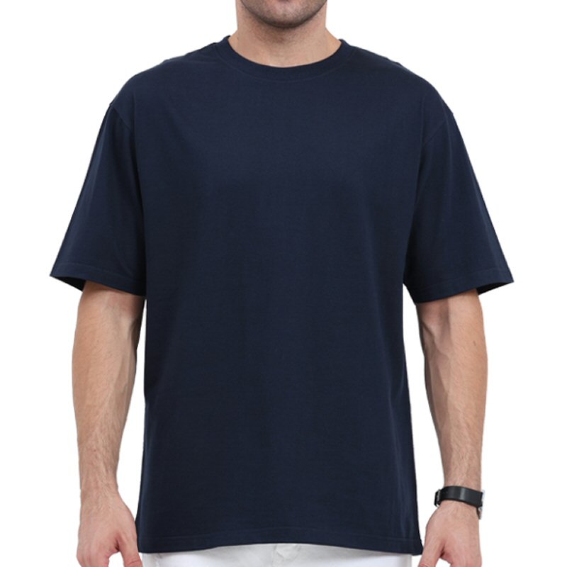 Navy Blue Unisex Plain Cotton Oversized 240 Gsm Round Neck T-shirt image