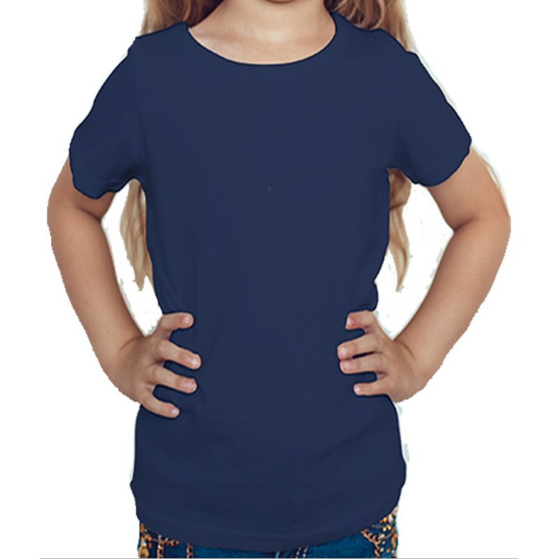 Navy Plain Kids Girls Round Neck T-shirt image