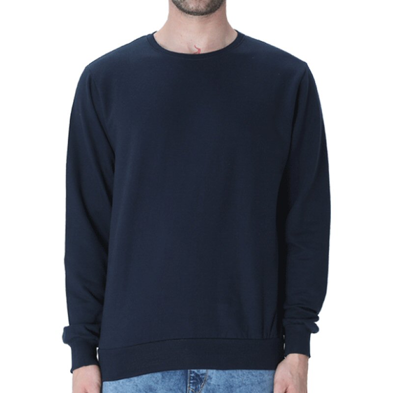 Navy Blue Unisex Plain Cotton Round Neck Sweatshirt image