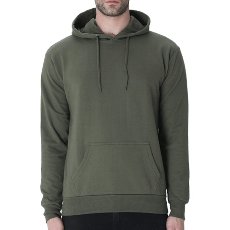 Olive Green Unisex Plain Cotton Hoodie image