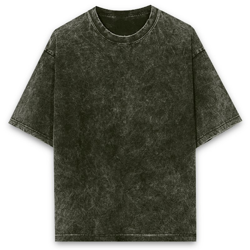 Olive Green Unisex Plain Cotton Acid Washed Oversized 240 Gsm Round Neck T-shirt image