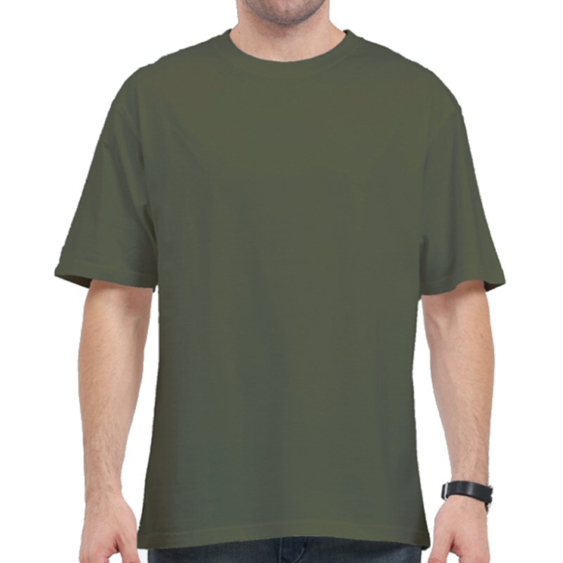 Olive Green Unisex Plain Cotton Oversized 240 Gsm Round Neck T-shirt image