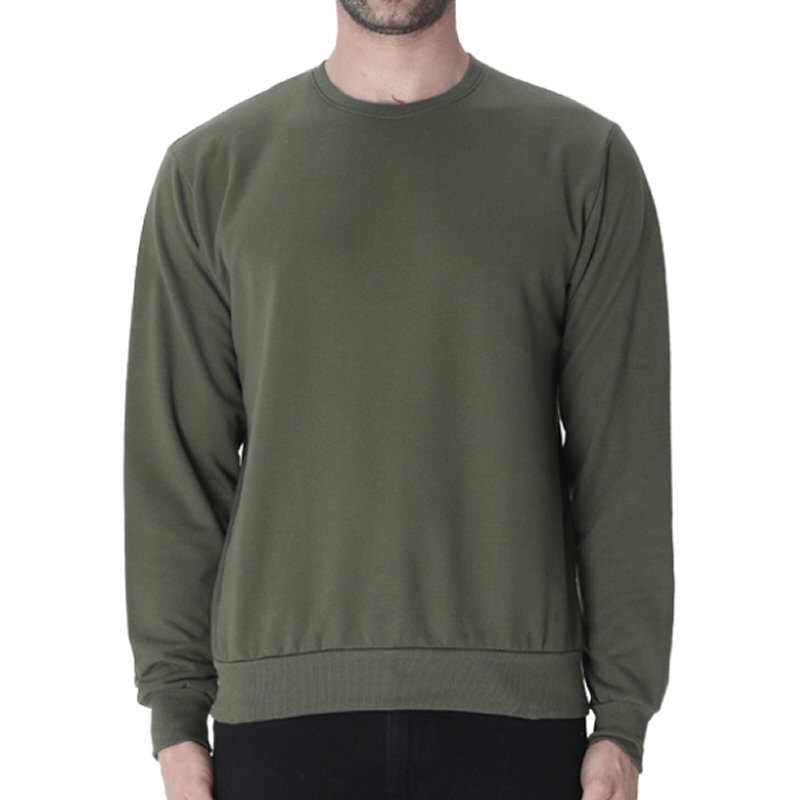 Olive Green Unisex Plain Cotton Round Neck Sweatshirt image