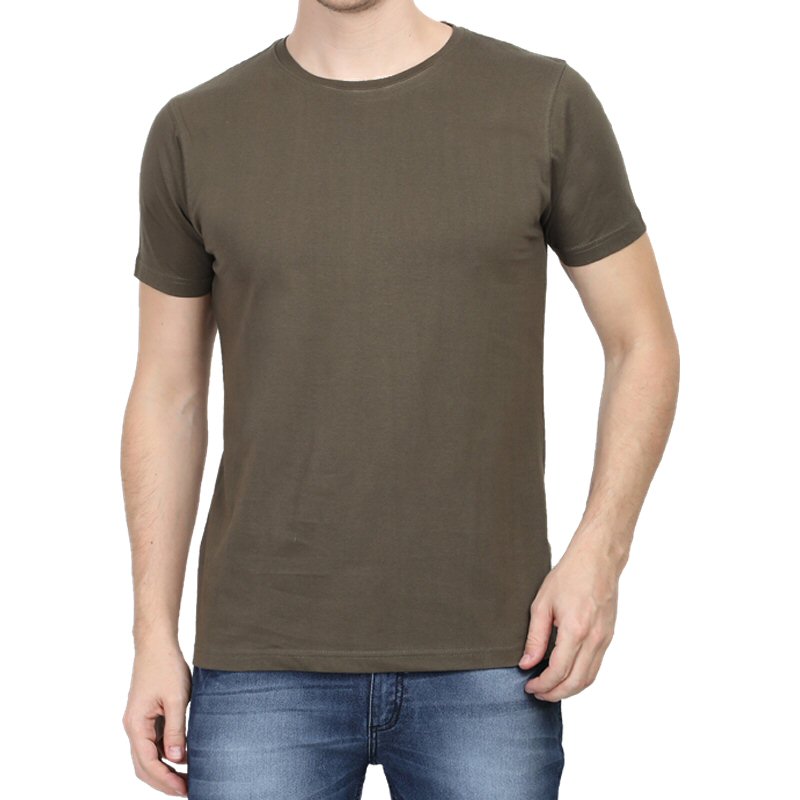 Olive Green Plain Round Neck T-shirt image