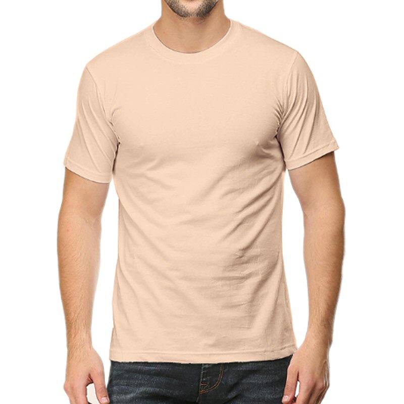 Peach Unisex Plain Cotton Round Neck T-shirt image