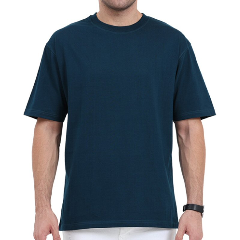 Petrol Blue Unisex Plain Cotton Oversized 240 Gsm Round Neck T-shirt image