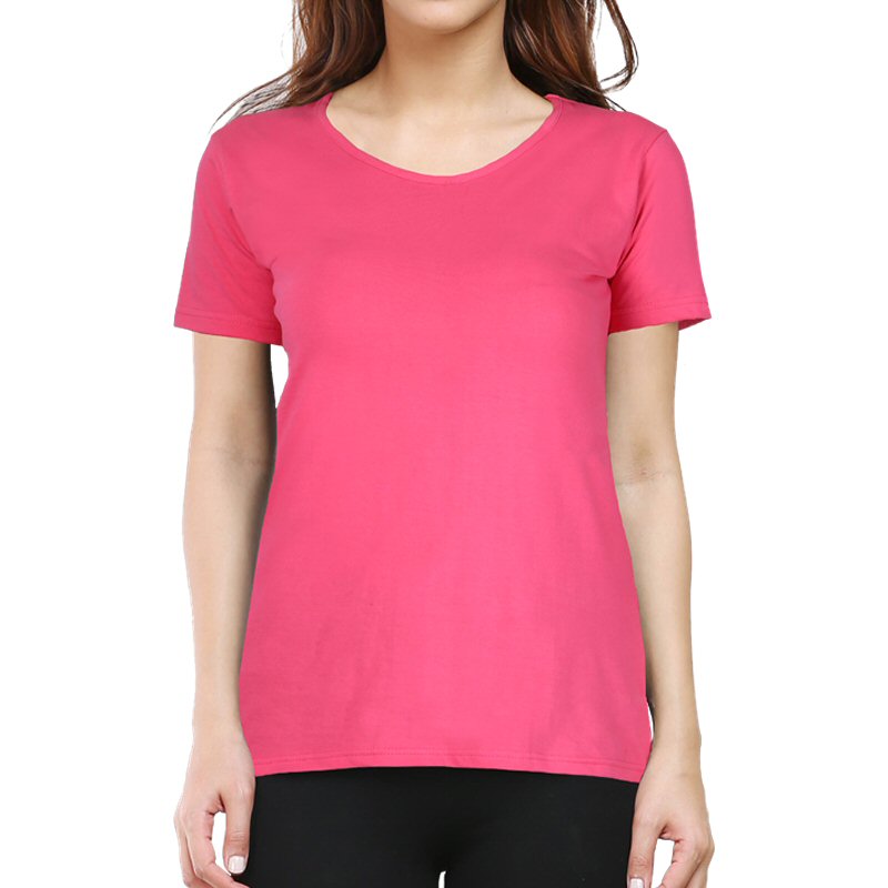 Pink Plain Women Round Neck T-shirt image